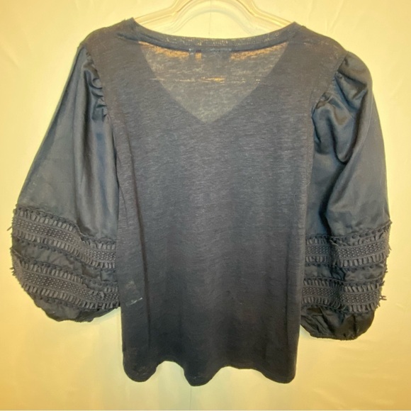 Chico’s V-Neck Blue Bishop Sleeve Linen Size1(med)Blouse - Picture 10 of 10